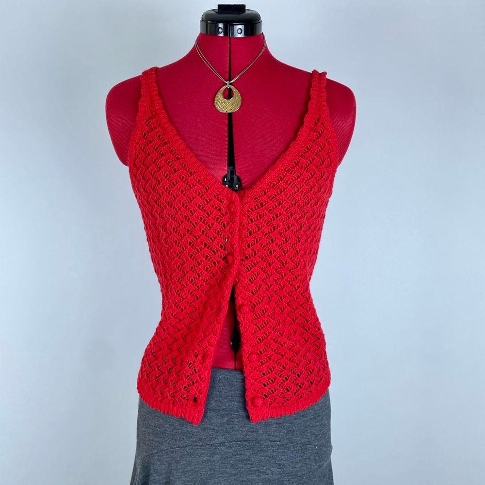 Red Knit Button Front Tank